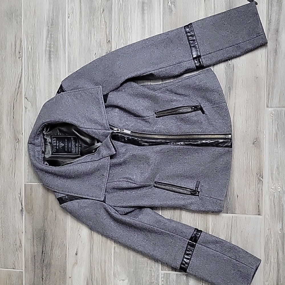 Guess grey and faux leather moto jacket Size Medium - Picture 2 of 15